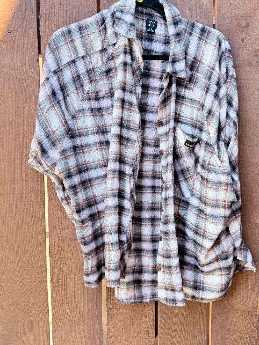 BDG Plaid Flannel Shirt Jacket in Cream and Brown Tones